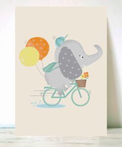 Lámina Infantil Elefante en Bici
