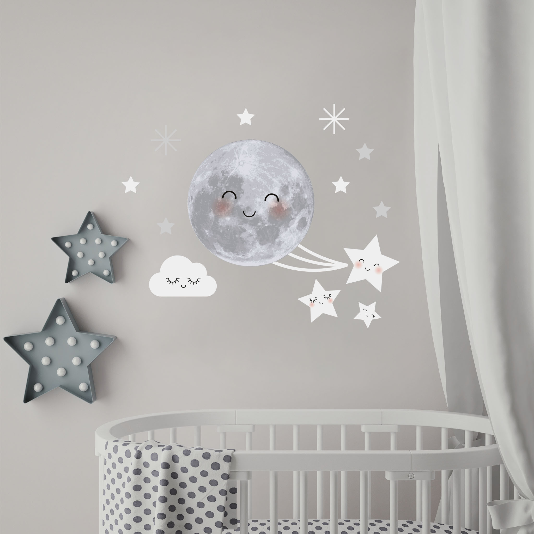 Decoración para bebés - Vinilo de pared luna con estrellitas (*‿*), Vinilos  para bebé, niño y niña